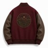 Men's Burgundy and Mocha Varsity Jacket with Badge, Plain Letterman Cut