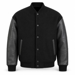 Men's Black and Charcoal Structural Varsity Jacket, Plain Letterman Build