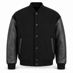 Men's Black and Charcoal Structural Varsity Jacket, Plain Letterman Build