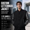 Men's Black and Charcoal Structural Varsity Jacket, Plain Letterman Build