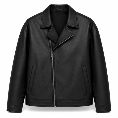 Men's Matte Black Urban PU Leather Jacket, Plain Everyday Biker Cut