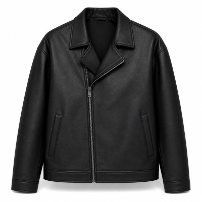 Men's Matte Black Urban PU Leather Jacket, Plain Everyday Biker Cut