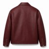 Men's Burgundy PU Leather Jacket with Street Print, Plain Casual Cut