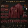 Men's Burgundy PU Leather Jacket with Street Print, Plain Casual Cut
