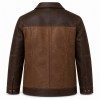 Men's Mocha Patchwork PU Leather Jacket, Safari Pocket Plain Cut