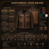 Men's Mocha Patchwork PU Leather Jacket, Safari Pocket Plain Cut