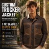 Men's Mocha Patchwork PU Leather Jacket, Safari Pocket Plain Cut