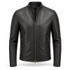 Men's Matte Black Minimalist Racer Leather Jacket, Plain Swiss Cut