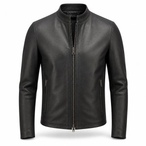 Men's Matte Black Minimalist Racer Leather Jacket, Plain Swiss Cut