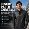 Men's Matte Black Minimalist Racer Leather Jacket, Plain Swiss Cut