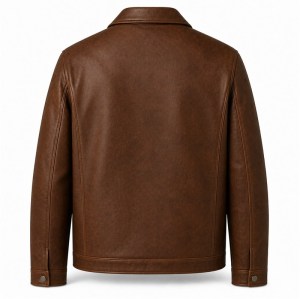 Men's Walnut Brown Leather Resort Jacket, Alpine Cut in Plain Finish