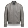 Men's Glacier Rock Grey Leather Bomber Jacket, Plain Alpine Cut