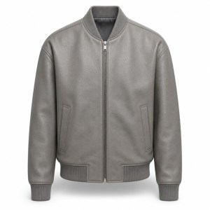 Men's Glacier Rock Grey Leather Bomber Jacket, Plain Alpine Cut