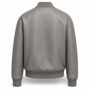 Men's Glacier Rock Grey Leather Bomber Jacket, Plain Alpine Cut