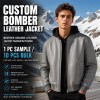 Men's Glacier Rock Grey Leather Bomber Jacket, Plain Alpine Cut