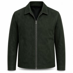 Men's Fir Deep Green Leather Blazer Jacket, Plain Tailored Cut