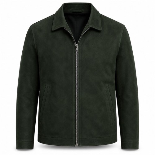 Men's Fir Deep Green Leather Blazer Jacket, Plain Tailored Cut