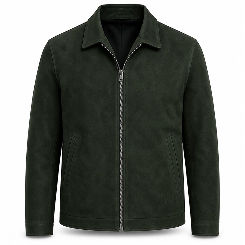 Men's Fir Deep Green Leather Blazer Jacket, Plain Tailored Cut