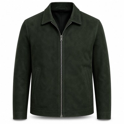 Men's Fir Deep Green Leather Blazer Jacket, Plain Tailored Cut