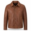 Men's Terracotta Leather Jacket, Retro Casual Cut in Gravel Grey Tone