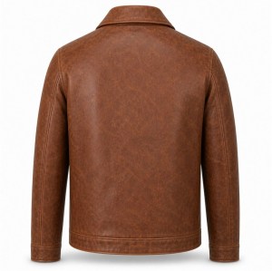Men's Terracotta Leather Jacket, Retro Casual Cut in Gravel Grey Tone