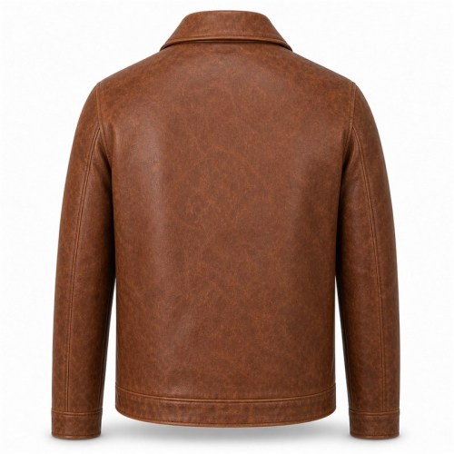 Men's Terracotta Leather Jacket, Retro Casual Cut in Gravel Grey Tone