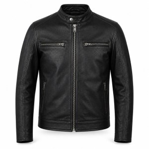 Men's Matte Black Cafe Racer Leather Jacket, Plain Dutch Cut