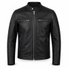 Men's Matte Black Cafe Racer Leather Jacket, Plain Dutch Cut