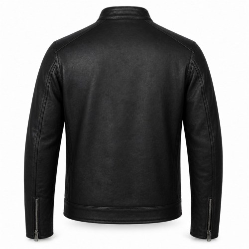 Men's Matte Black Cafe Racer Leather Jacket, Plain Dutch Cut