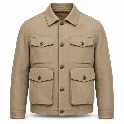 Men's Sand Dune Khaki Leather Jacket, Functional Dutch Utility Cut
