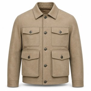 Men's Sand Dune Khaki Leather Jacket, Functional Dutch Utility Cut