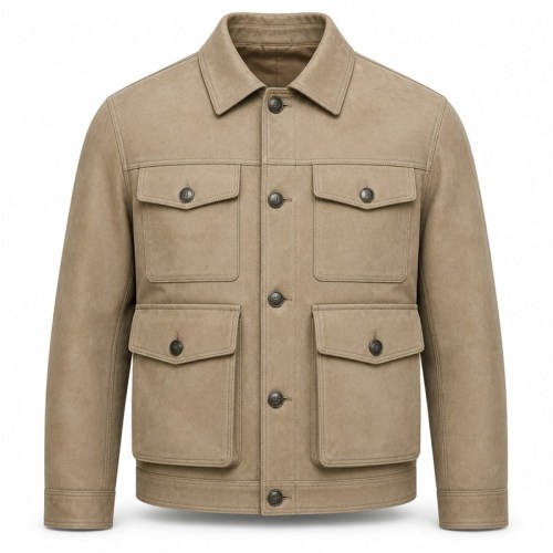 Men's Sand Dune Khaki Leather Jacket, Functional Dutch Utility Cut