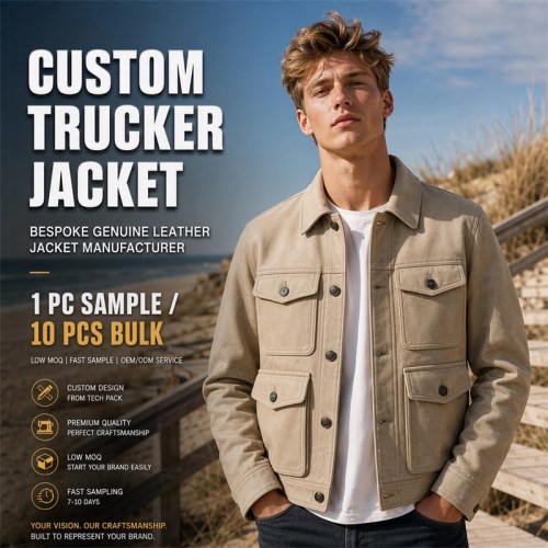 Men's Sand Dune Khaki Leather Jacket, Functional Dutch Utility Cut