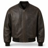 Men's Washed Charcoal Brown Leather Bomber Jacket, Dutch Cut