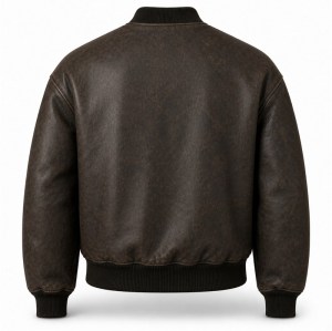 Men's Washed Charcoal Brown Leather Bomber Jacket, Dutch Cut
