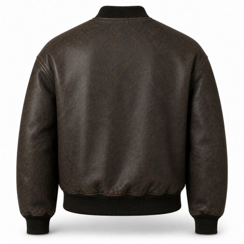 Men's Washed Charcoal Brown Leather Bomber Jacket, Dutch Cut