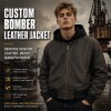 Men's Washed Charcoal Brown Leather Bomber Jacket, Dutch Cut