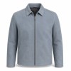 Men's Mist Grey Blue Leather Jacket, Plain Dutch Commuter Cut