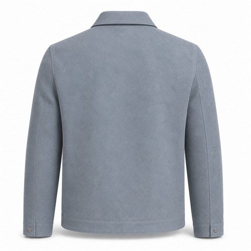 Men's Mist Grey Blue Leather Jacket, Plain Dutch Commuter Cut