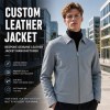 Men's Mist Grey Blue Leather Jacket, Plain Dutch Commuter Cut