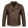 Men's Tea Core Brown Leather Jacket, Vintage Dutch Plain Cut