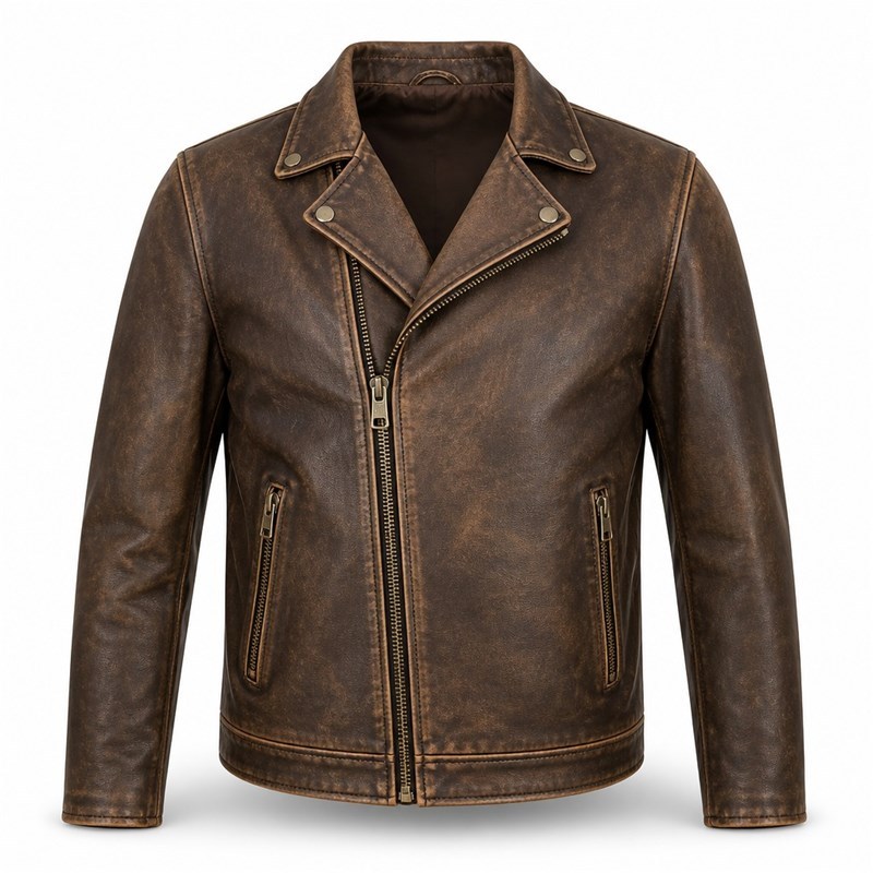 Men's Tea Core Brown Leather Jacket, Vintage Dutch Plain Cut