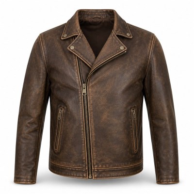 Men's Tea Core Brown Leather Jacket, Vintage Dutch Plain Cut
