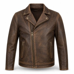 Men's Tea Core Brown Leather Jacket, Vintage Dutch Plain Cut