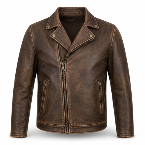 Men's Tea Core Brown Leather Jacket, Vintage Dutch Plain Cut