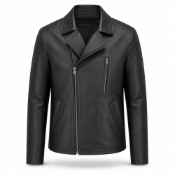 Men's Matte Black Urban Biker Leather Jacket, Plain Belgian Cut