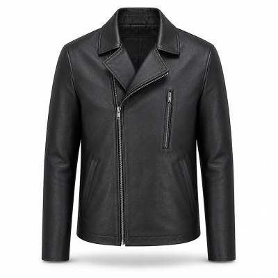 Men's Matte Black Urban Biker Leather Jacket, Plain Belgian Cut