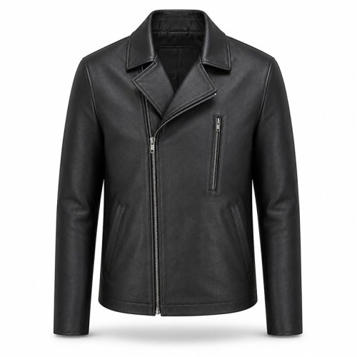 Men's Matte Black Urban Biker Leather Jacket, Plain Belgian Cut