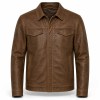 Men's Oak Brown Leather Jacket, Light Outdoor Belgian Plain Cut
