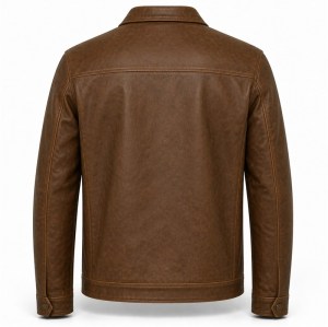 Men's Oak Brown Leather Jacket, Light Outdoor Belgian Plain Cut